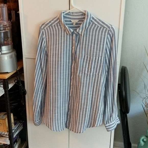 Lucky Brand blue stripe long sleeve blouse - Picture 1 of 4